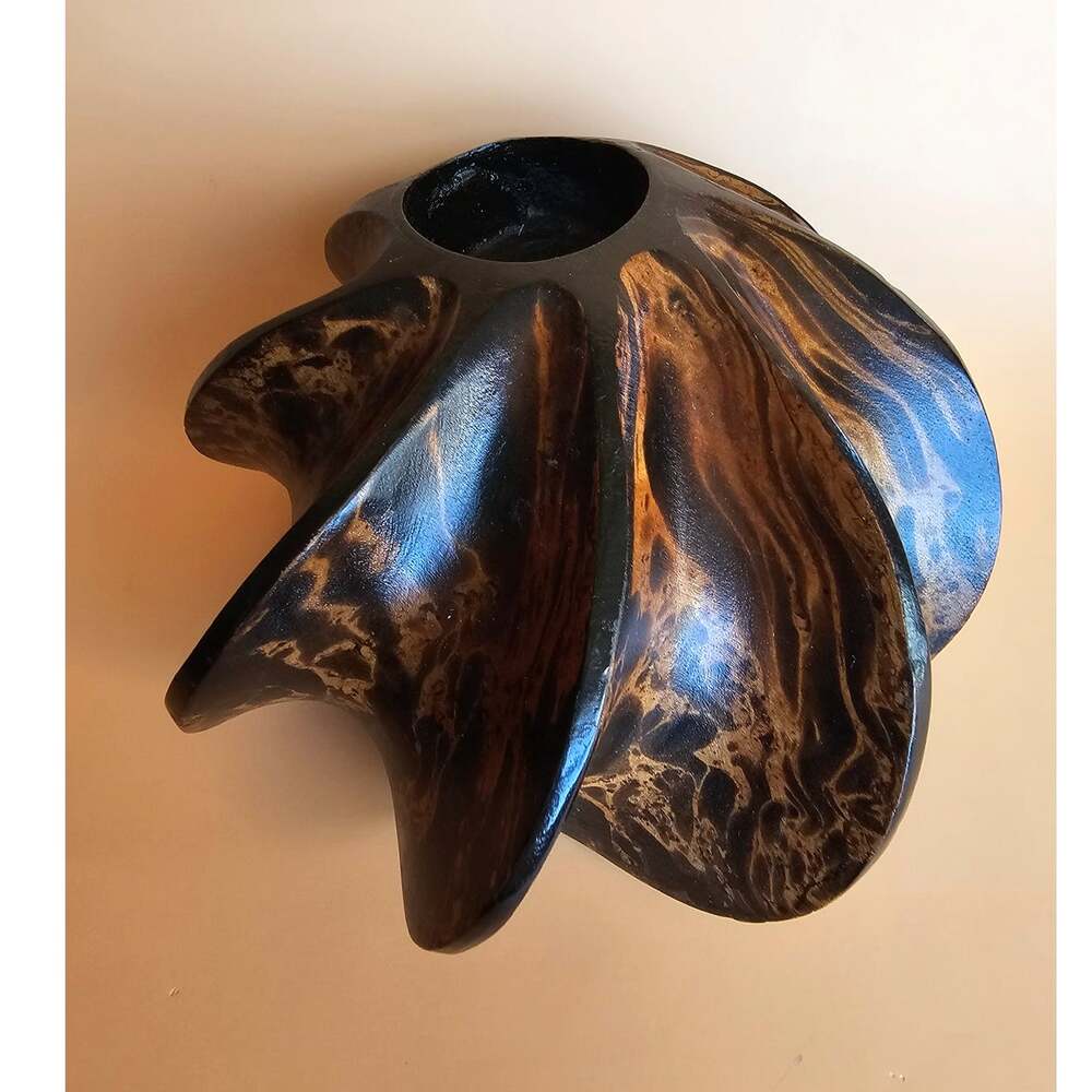 Hand Carved Jamaica Wood Candle Holder Swirl Shell Spiral Marbled Grain Tealight